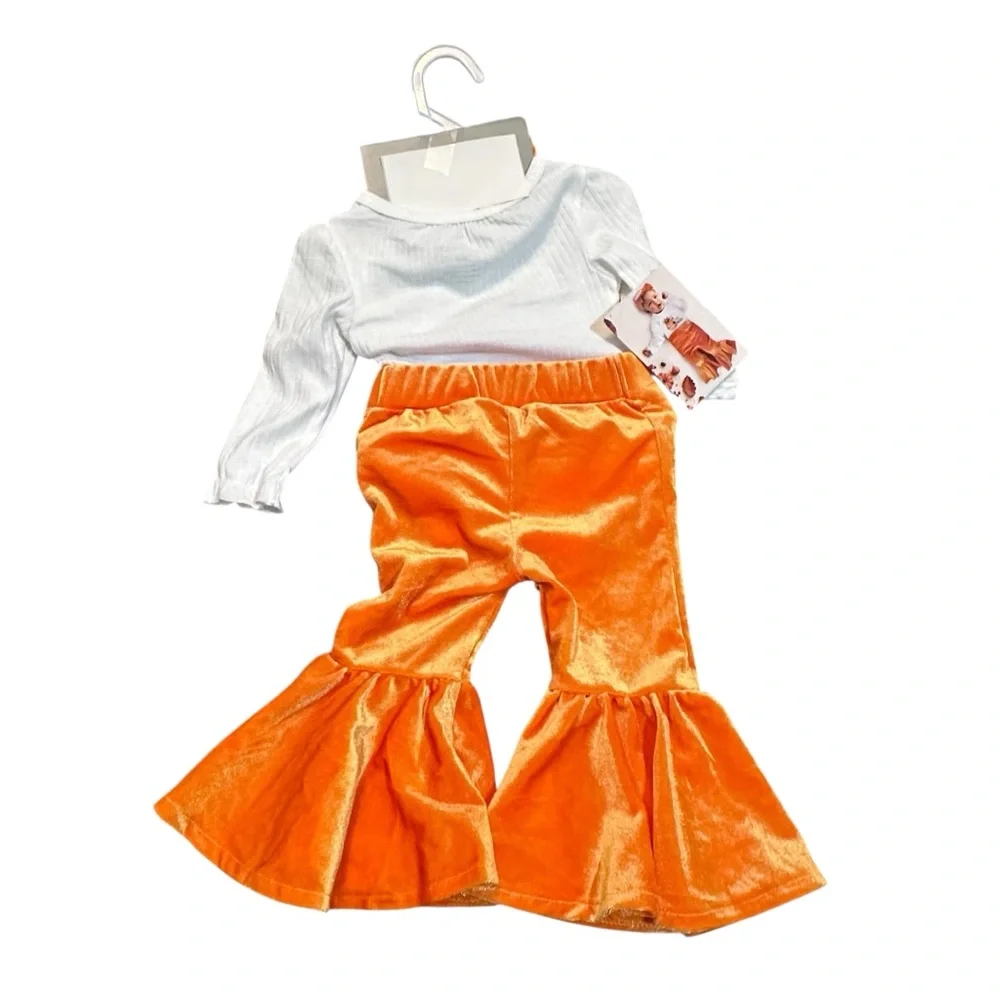 My First Halloween Pumpkin Costume Set - Orange velvety flare pants size 6 month